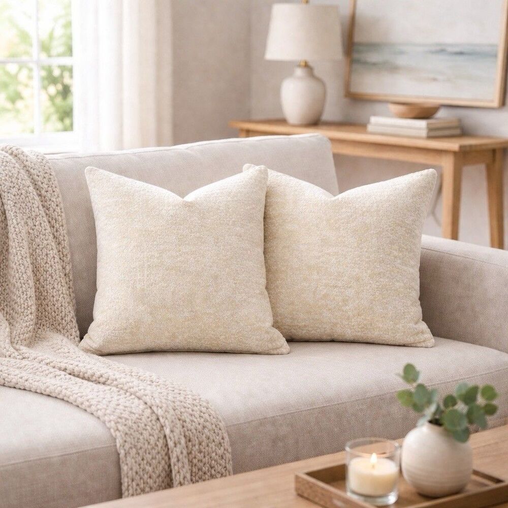 Rodeo Home Throw Pillow Covers Set of 4 Cream Neutral Textured Chenille 20X20